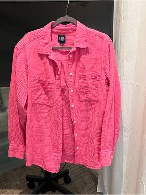 GAP Hot Pink Textured Gauze Shirt